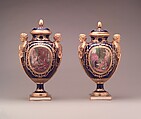 Vase with cover (vase des âges) (one of a pair), Sèvres Manufactory (French, 1740–present), Soft-paste porcelain decorated in polychrome enamels, gold, French, Sèvres