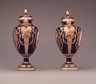 Vase with cover (vase des âges) (one of a pair), Sèvres Manufactory (French, 1740–present), Soft-paste porcelain decorated in polychrome enamels, gold, French, Sèvres
