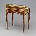 Desk (bonheur du jour), Attributed to Martin Carlin (French, near Freiburg im Breisgau ca. 1730–1785 Paris), Oak, mahogany, tulipwood, sycamore, ebony, box and harewood, gilt-bronze mounts, soft-paste porcelain, French, Sèvres