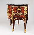 Commode, Charles Cressent (French, Amiens 1685–1768 Paris), Pine and oak veneered with amaranth and bois satiné; drawer bottoms of walnut, drawer sides of oak, drawer fronts of pine; gilt-bronze mounts; portoro marble top, French, Paris
