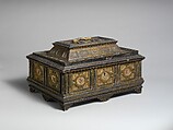 Casket (cassetta), Carved wood, painted and gilded, inlaid with mother-of-pearl, Italian, Venice