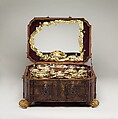 Toilet set in original leather case, Fourteen identified German (Augsburg) goldsmiths and other German artisans; Japanese (Imari) porcelain maker, Gilt silver, hard-paste porcelain, cut glass, walnut, carved and partially gilt coniferous wood, blind-tooled and partially gilt leather, partially gilt steel and iron, textiles, moiré paper, hog's bristle, German, Augsburg