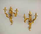 Pair of three-light wall brackets, Gilt bronze, French