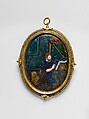 St. Mark, Suzanne de Court French, Painted enamel on copper, partly gilt; gilt-metal frame, French, Limoges
