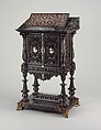 Bookstand, Design attributed to Charles-Auguste Questel (1807–1888), Ebony, ebony veneer, ebonized maple, oak, maple, rosewood, snakewood, ivory, mother-of-pearl; brass hardware and mounts; lined with silk velvet not original to the piece, French, Paris