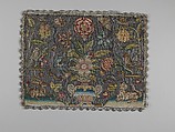 Cushion cover, Silk and metal thread on canvas, British