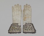 Pair of gloves, Leather, satin, lace, British
