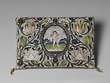 Cushion, Satin worked with silk and metal thread; satin, long-and-short, and couching stitches, British or Dutch