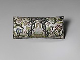 Cushion, Satin worked with silk and metal thread; long-and-short, satin, split, and couching stitches, British