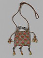 Needle lace purse, Silk and metal thread, British