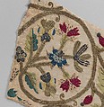 Embroidered sleeve pieces, Silk and metal thread on linen, British