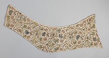 Embroidered sleeve pieces, Silk and metal thread on linen, British