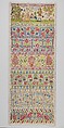 Sampler, Anna Buckett, Linen worked with silk thread; long-and-short, split, stem, back, tent, cross, and satin stiches, British