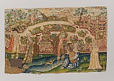 Musical Party in a Garden, Canvas worked with silk thread; tent stitch, British
