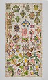 Sampler, Canvas worked with silk and metal thread; tent, cross, back, plaited braid, knots, laid work, and detached buttonhole stitches, British