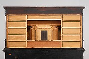 Cabinet, Oak and poplar wood veneered with ebony; ivory; stained ivory; bone, and various marquetry woods, including kingwood and amaranth; ebonized pearwood; gilt-bronze capitals and bases; plated-iron hardware, French, Paris
