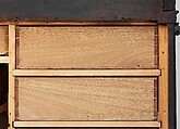 Cabinet, Oak and poplar wood veneered with ebony; ivory; stained ivory; bone, and various marquetry woods, including kingwood and amaranth; ebonized pearwood; gilt-bronze capitals and bases; plated-iron hardware, French, Paris