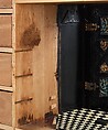 Cabinet, Oak and poplar wood veneered with ebony; ivory; stained ivory; bone, and various marquetry woods, including kingwood and amaranth; ebonized pearwood; gilt-bronze capitals and bases; plated-iron hardware, French, Paris