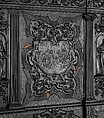Cabinet, Oak and poplar wood veneered with ebony; ivory; stained ivory; bone, and various marquetry woods, including kingwood and amaranth; ebonized pearwood; gilt-bronze capitals and bases; plated-iron hardware, French, Paris