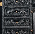 Cabinet, Oak and poplar wood veneered with ebony; ivory; stained ivory; bone, and various marquetry woods, including kingwood and amaranth; ebonized pearwood; gilt-bronze capitals and bases; plated-iron hardware, French, Paris