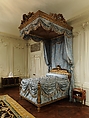 Tester bed (lit à la duchesse en impériale), Georges Jacob (French, Cheny 1739–1814 Paris), Carved, painted and gilded walnut, pine, and linden; iron hardware; silk and wool Beauvais tapestry; modern silk damask, French, Paris