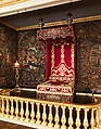 Frame and headboard for a bed, Plain wood, silk damask; silk, French