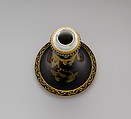 Vase (vase chinois) (one of a pair), Sèvres Manufactory (French, 1740–present), Hard-paste porcelain decorated in black enamel, platinum, two tones of gold; gilt metal; interior metal rod, French, Sèvres