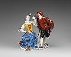 Columbine and Pantalone, Meissen Manufactory (German, 1710–present), Hard-paste porcelain decorated in polychrome enamels, gold, German, Meissen