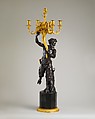 Five-light candelabrum (one of a pair), Derived from a model by Clodion (Claude Michel) (French, Nancy 1738–1814 Paris), Gilt and patinated bronze, serpentine marble, French