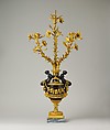 Three-light candelabrum (one of a pair), Patinated and gilt-bronze, enameled bronze, marble, French