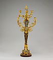 Pair of seven-light candelabra (candélabres or girandoles), Gilt bronze, griotte marble, bardiglio marble, French