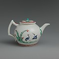 Teapot with storks, Chantilly (French), Soft-paste porcelain painted with colored enamels over tin glaze, French, Chantilly