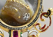 Bona Sforza (1493–1557), Queen of Poland, Cameo by Giovanni Jacopo Caraglio (Italian, Parma or Verona ca. 1500/1505–1565 Krakow (?)), Sardonyx, with inlaid gold and silver details; mounted in 19th century frame as a pendant in gold, with enamel, pearl and ruby, Polish, Krakow cameo with French frame