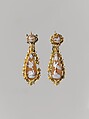 Pair of earrings (part of a set), Gold, shell (Cassia rufa), Italian, probably Naples