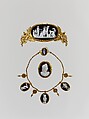 Parure: tiara, necklace, and brooch, Cameos carved by Luigi Saulini (Italian, 1819–1883), Onyx and gold,, Italian, Rome