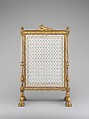Fire screen (Écran) (part of a set), Jean-Baptiste-Claude Sené (1748–1803), Carved, painted and gilded walnut; modern cotton twill with silk embroidery, French, Paris