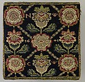 Cushion cover, Canvas embroidered with wool and silk thread; cross and long-armed cross stitches, British