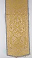Orphrey woven with figurative repeat design of Christ as Man of Sorrows, Silk and linen, Italian, possibly Florence