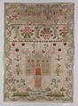 Sampler, Wool and silk on wool canvas, British