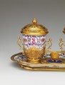 Ensemble for chocolate, Vienna, Hard-paste porcelain decorated in polychrome enamels with gold mounts; gold, lapis lazuli; glass, Austrian, Vienna