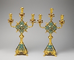 Pair of candelabra, Maison Ferdinand Barbedienne (French, 1834–1954), Gilt brass, cloisonné enamel, French, Paris