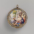 Watch with scenes from the story of Rebekah at the well, Watchmaker: Johannes van Ceulen (Dutch, active 1675–1715), Case: painted enamel on gold, and raised enamel on gold; Movement: gilded brass, partly blued steel, and silver, Dutch, The Hague movement with French, Paris case