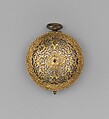 Clock watch, Movement by Michael Nouwen, or Nouen (Flemish, active London, ca. 1600–10, died 1613), Case: gilded brass; Dial: gilded brass with a blued steel hand; Movement: gilded brass and iron, British, London