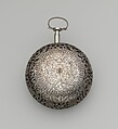 Traveling clock watch with alarm, Watchmaker: Thomas Tompion (British, 1639–1713), Case and dial: silver; Movement: gilded brass, partly blued steel, silver, British, London