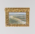 Snuffbox with views at the château of Chanteloup, Possibly by Pierre-François Delafons (master 1732, died 1787), Gold, glass, velum, French, Paris