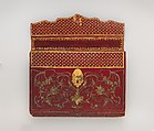 Briefcase (portefuille), Probably by Jacques Lourdière (master 1746–after 1768), Red morocco leather embroidered with gold thread and silk, fitted with gold lock, lined with green silk; gold, Turkish and French