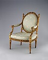 Armchair (Fauteuil à la reine), attributed to Georges Jacob (French, Cheny 1739–1814 Paris), Carved and gilded beech; silk upholstery (not original), French, Paris