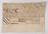 Sampler, Drawnwork, embroidery, linen and silk, Spanish or Mexican