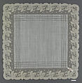 Handkerchief, Bobbin lace, Valenciennes lace, drawnwork, linen, French