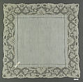 Handkerchief, Bobbin lace, Mechlin lace, drawnwork, linen, French